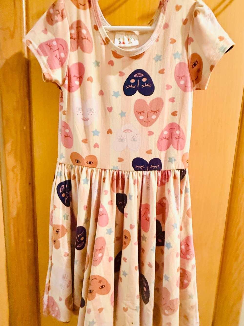 Dot Dot Smile Cream Pink Navy Heart Print Casual Dress